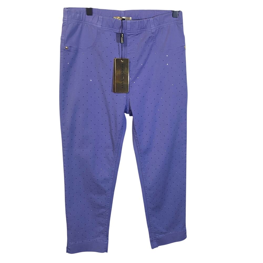 Elisa Fanti Italy NWT Periwinkle Rhinestone Slim Leg Jegging Capri Sz 8 US 44 IT